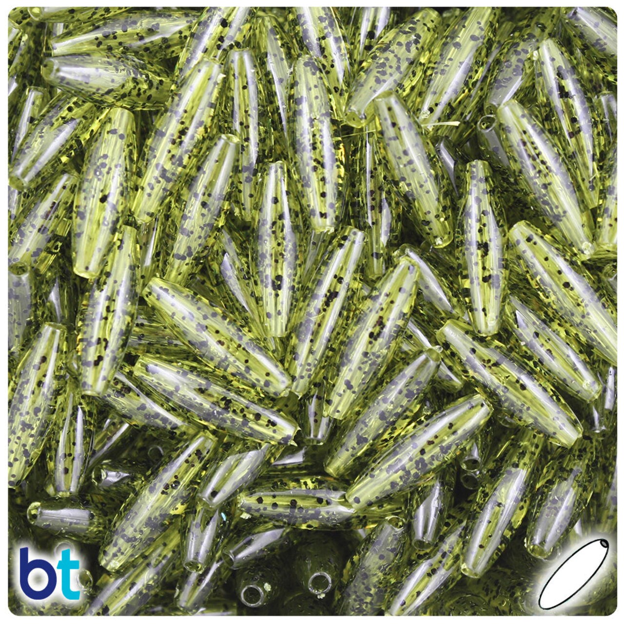 BeadTin Yellow w/Black Sparkle 19mm Spaghetti Plastic Craft Beads (150pcs)